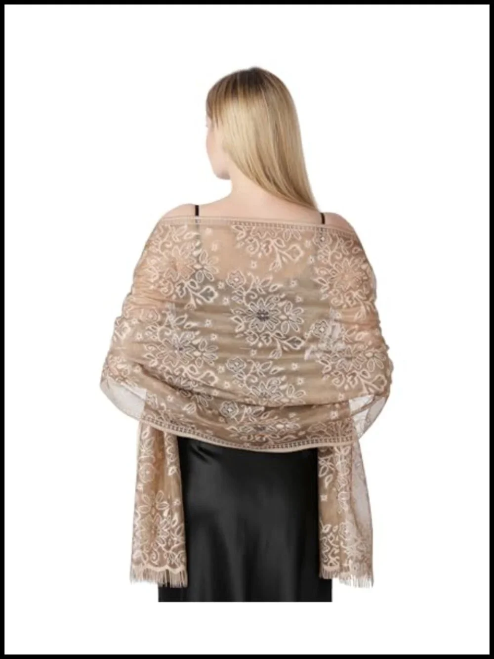 Lace Shawl Wrap for Women Evening Dress Wedding Flower Sheer Mesh Scarf